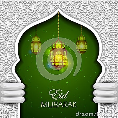 Illuminated lamp for Eid Mubarak Blessing for Eid background Vector Illustration