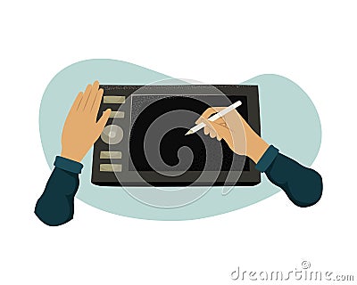Vector illustration of an illustrator working on a graphic tablet. The profession of a graphic designer Vector Illustration
