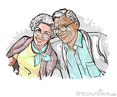 Vector illustration with the image of a happy elegant mature couple Cartoon Illustration