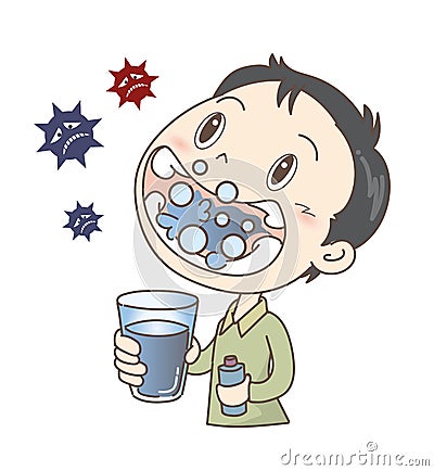 Prevention of colds and influenza - gargle - Boy Vector Illustration