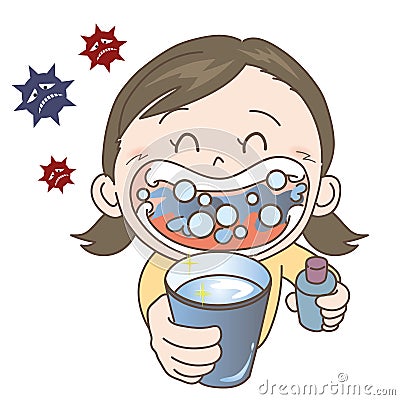 Prevention of colds and influenza - gargle - girl Vector Illustration
