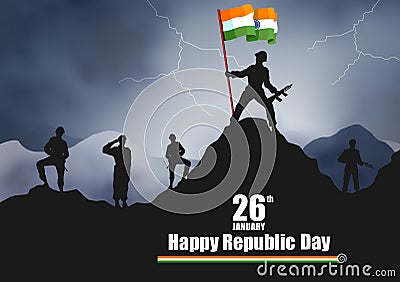 Indian army with flag for Happy Republic Day of India Vector Illustration