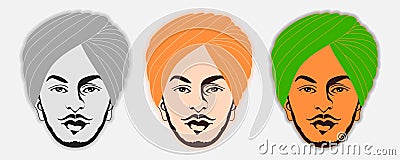 Vector illustration of indian sikh freedom fighter Bhagat Singh Vector Illustration