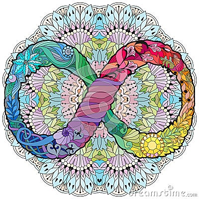 Vector illustration of an infinity symbol zentangle styled on mandala Vector Illustration