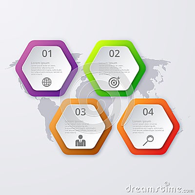 Vector illustration infographics four hexagon Vector Illustration