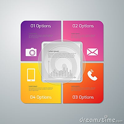 Vector illustration infographics four options . Paper square with rounded corners Vector Illustration