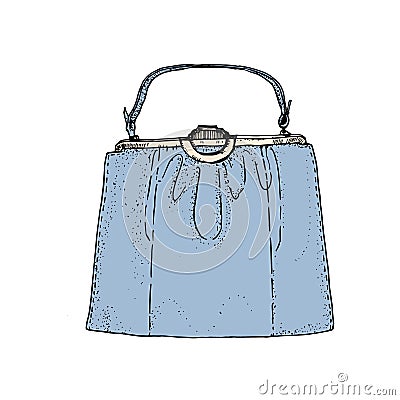 Vector illustration from ink hand drawn sketch of a pastel blue hand bag Vector Illustration