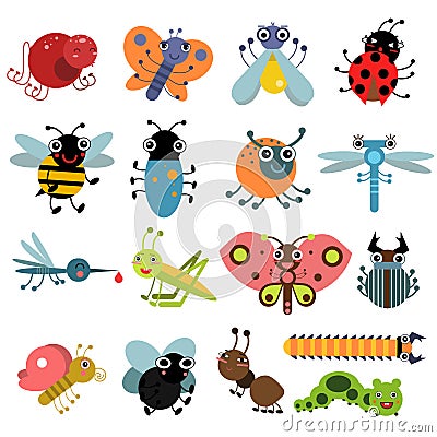 Vector illustration of insects and bugs. Characters set Vector Illustration