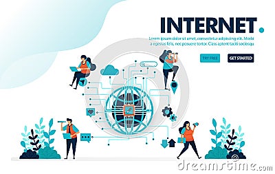 Vector illustration internet of things. People use internet & iot for social and activities. Communication work and play Vector Illustration