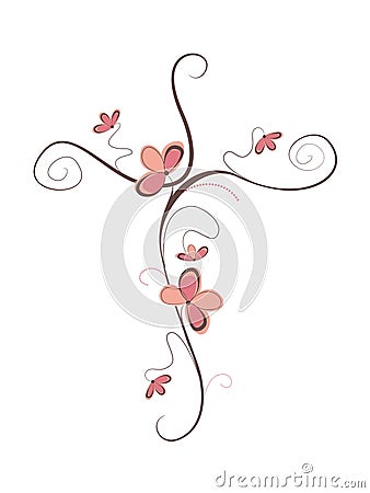 Isolated Christian cross with flowers. Religion sign Cartoon Illustration