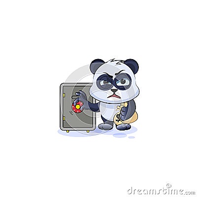 Panda bear open safe to hide money Vector Illustration