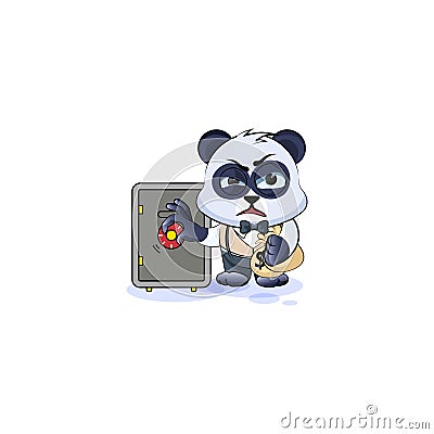 Panda bear in business suit open safe, hide money Vector Illustration