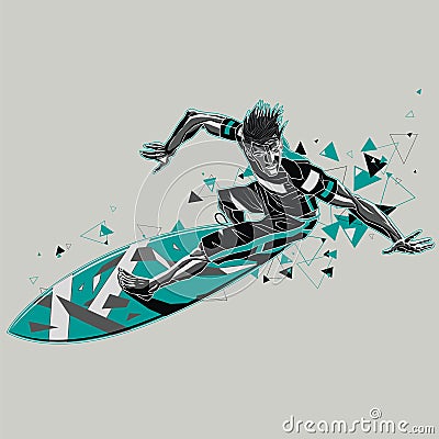Surfer with a graphic trail Vector Illustration