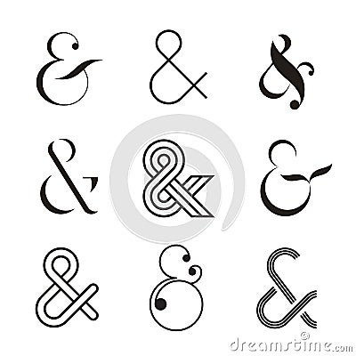 Ampersand collection, black and white Vector Illustration