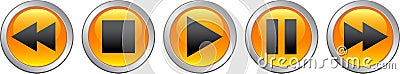 Audio video player buttons orange Vector Illustration