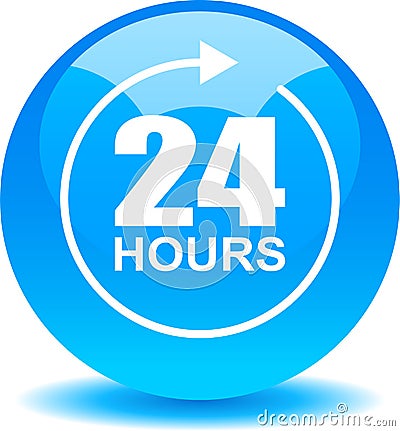 24 hours support web button blue Vector Illustration