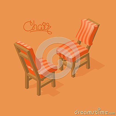 Vector illustration of isometric cartoon chair. Front and back. Vector Illustration