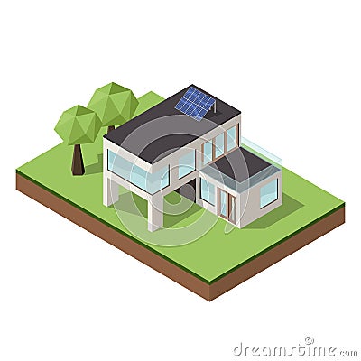 Vector illustration of isometric large private modern cottage Vector Illustration