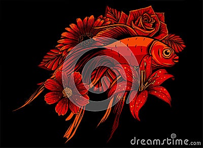 vector illustration of japanese koi fish with flower Vector Illustration