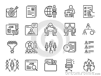 Jobs line icon set. Included icons as career, seeking job, employment, recruit, recruitment and more. Vector Illustration