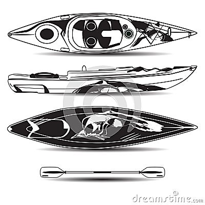 Vector illustration of kayak with paddle in flat style Vector Illustration