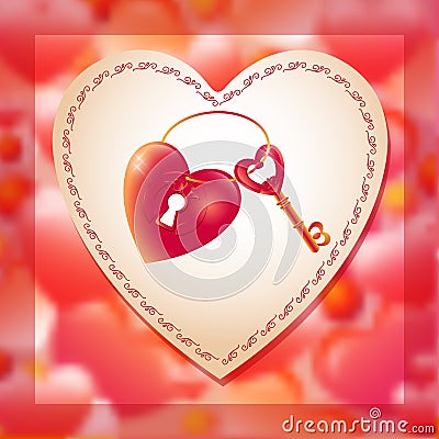 Vector illustration with key and heart keyhole Vector Illustration