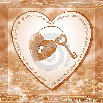 Vector illustration with key and heart keyhole. Vector Illustration