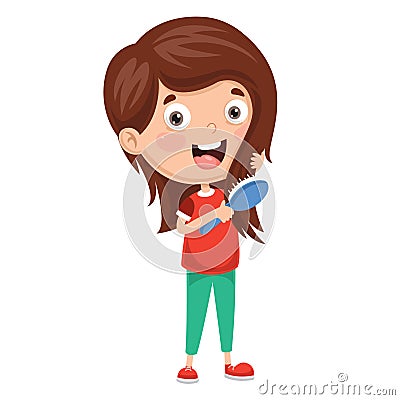 Vector Illustration Of Kid Brushing Hair Vector Illustration