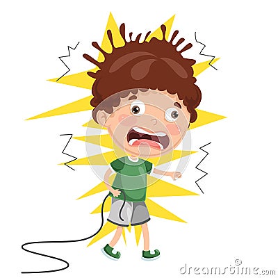 Vector Illustration Of Kid With Electric Shock Vector Illustration