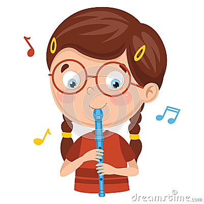 Vector Illustration Of Kid Playing Flute Vector Illustration