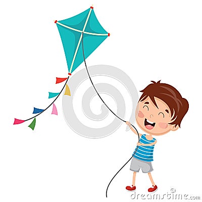 Vector Illustration Of Kid Playing Kite Vector Illustration