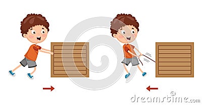 Vector Illustration Of Kid Pushing And Pulling Vector Illustration