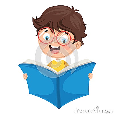 Vector Illustration Of A Kid Reading Vector Illustration