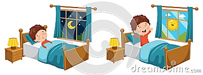 Vector Illustration Of Kid Sleeping And Waking Up Vector Illustration