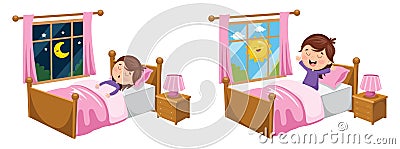 Vector Illustration Of Kid Sleeping And Waking Up Vector Illustration