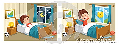 Vector Illustration Of Kid Sleeping And Waking Up Vector Illustration