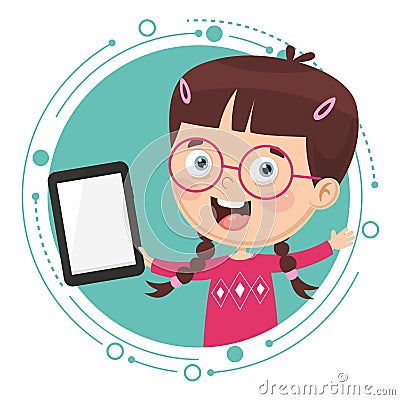 Vector Illustration Of Kid Using Tablet Pc Vector Illustration