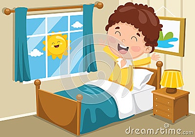 Vector Illustration Of Kid Waking Up Vector Illustration