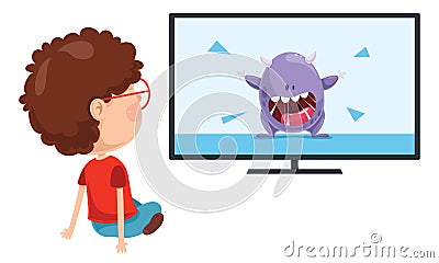 Vector Illustration Of Kid Watching Tv Vector Illustration