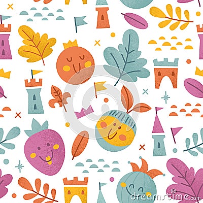 Kids berry seamless pattern. Fun summer background. Vector illustration Vector Illustration