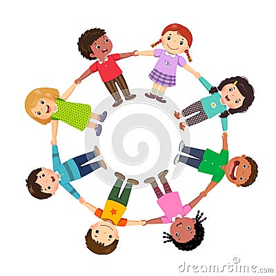 Group of kids holding hands in a circle Vector Illustration