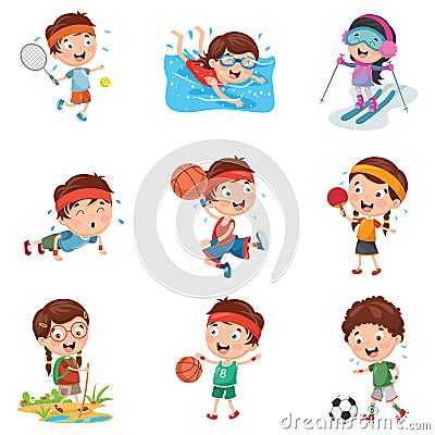 Vector Illustration Of Kids Making Sport Vector Illustration