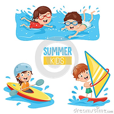 Vector Illustration Of Kids Making Water Sports Vector Illustration