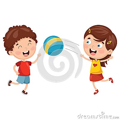 Vector Illustration Of Kids Playing With Ball Vector Illustration