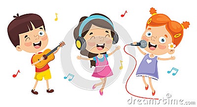 Vector Illustration Of Kids Playing Music Vector Illustration