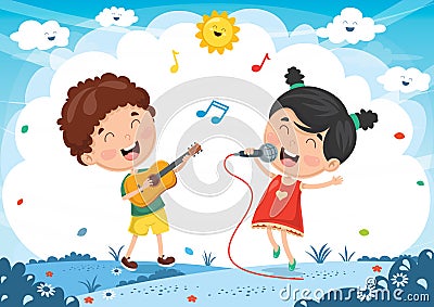 Vector Illustration Of Kids Playing Music And Singing Stock Photo