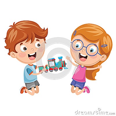Vector Illustration Of Kids Playing With Toy Vector Illustration
