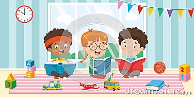 Vector Illustration Of Kids Reading Book Vector Illustration