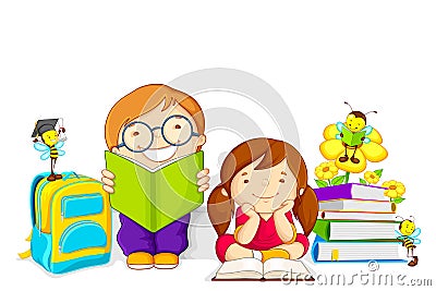 Kids studying Vector Illustration