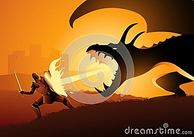 Knight fighting a dragon Vector Illustration